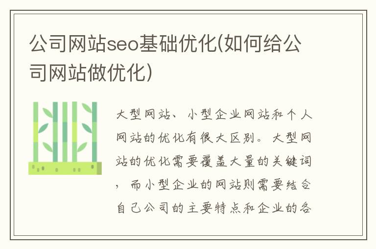 公司网站seo基础优化(如何给公司网站做优化)