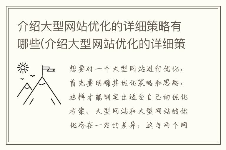 介绍大型网站优化的详细策略有哪些(介绍大型网站优化的详细策略是什么)