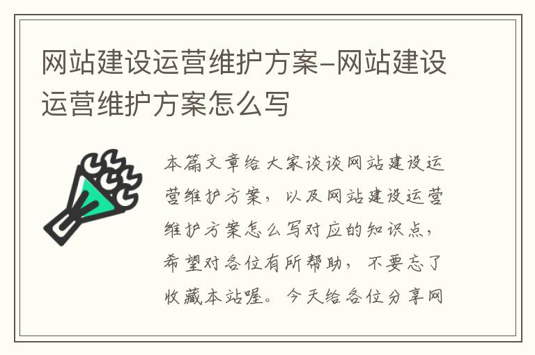 网站建设运营维护方案-网站建设运营维护方案怎么写