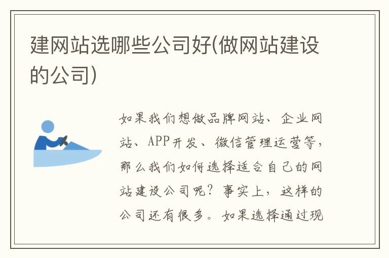 建网站选哪些公司好(做网站建设的公司)