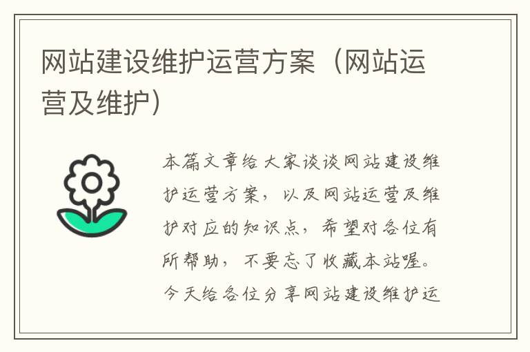 网站建设维护运营方案（网站运营及维护）