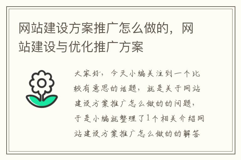 网站建设方案推广怎么做的，网站建设与优化推广方案