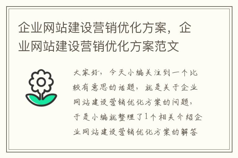 企业网站建设营销优化方案，企业网站建设营销优化方案范文