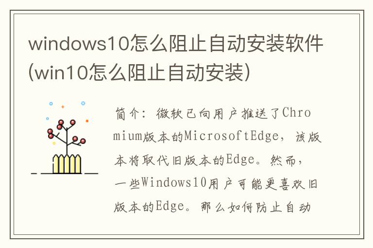 windows10怎么阻止自动安装软件(win10怎么阻止自动安装)