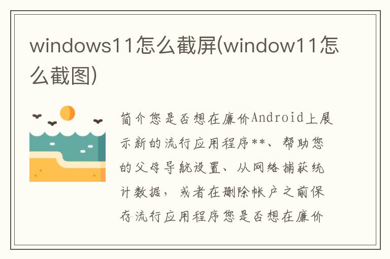 windows11怎么截屏(window11怎么截图)