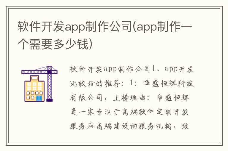 软件开发app制作公司(app制作一个需要多少钱)