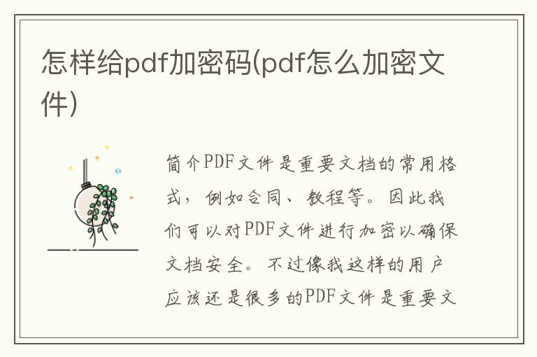 怎样给pdf加密码(pdf怎么加密文件)