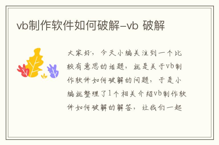 vb制作软件如何破解-vb 破解