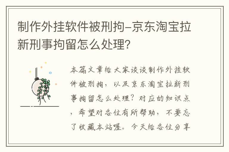 制作外挂软件被刑拘-京东淘宝拉新刑事拘留怎么处理？