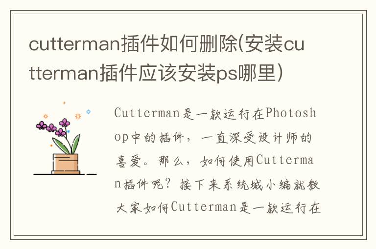 cutterman插件如何删除(安装cutterman插件应该安装ps哪里)