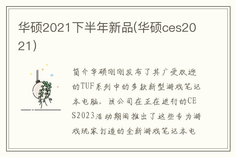 华硕2021下半年新品(华硕ces2021)