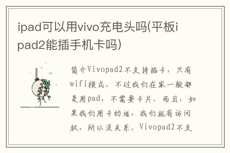 ipad可以用vivo充电头吗(平板ipad2能插手机卡吗)