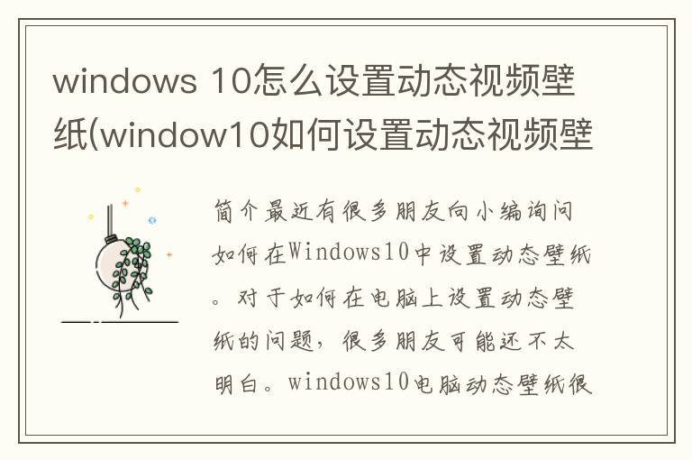 windows 10怎么设置动态视频壁纸(window10如何设置动态视频壁纸)