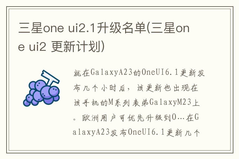 三星one ui2.1升级名单(三星one ui2 更新计划)