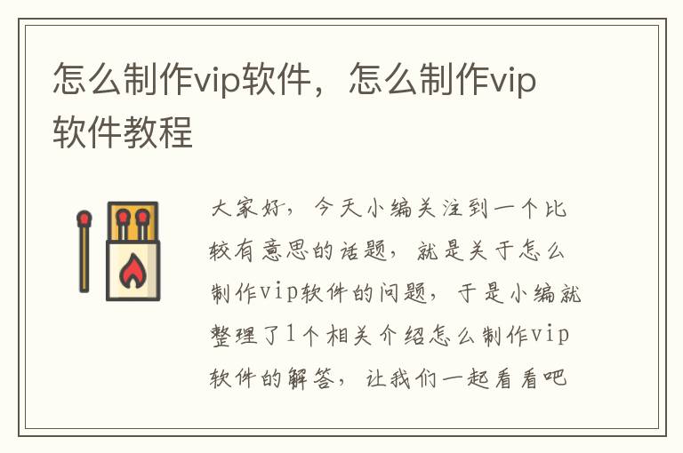 怎么制作vip软件，怎么制作vip软件教程