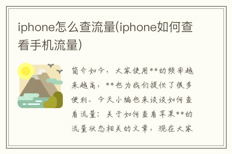 iphone怎么查流量(iphone如何查看手机流量)