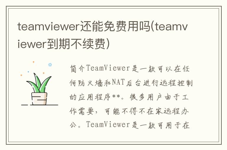 teamviewer还能免费用吗(teamviewer到期不续费)