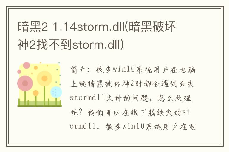 暗黑2 1.14storm.dll(暗黑破坏神2找不到storm.dll)