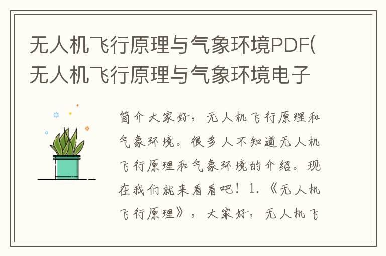 无人机飞行原理与气象环境PDF(无人机飞行原理与气象环境电子版)