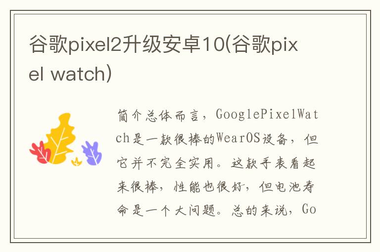 谷歌pixel2升级安卓10(谷歌pixel watch)