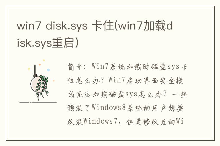 win7 disk.sys 卡住(win7加载disk.sys重启)