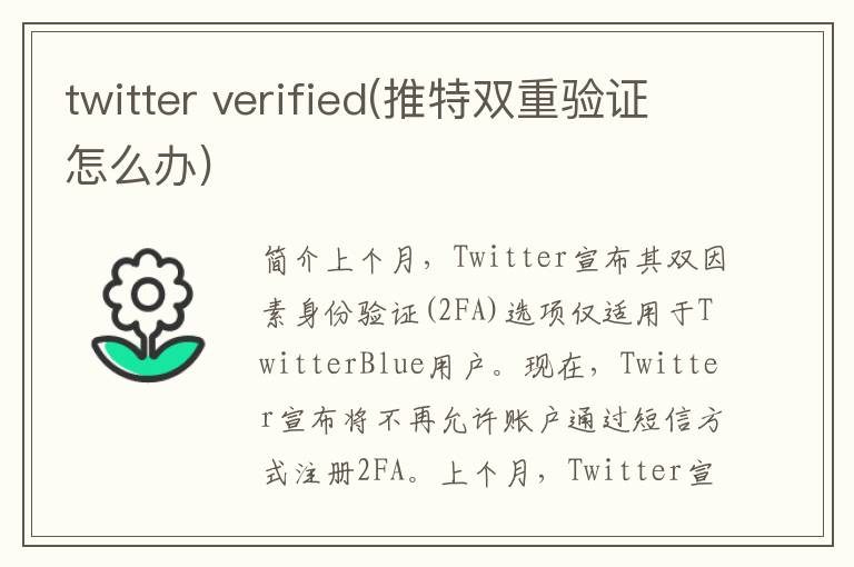 twitter verified(推特双重验证怎么办)