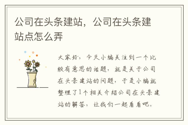 公司在头条建站，公司在头条建站点怎么弄