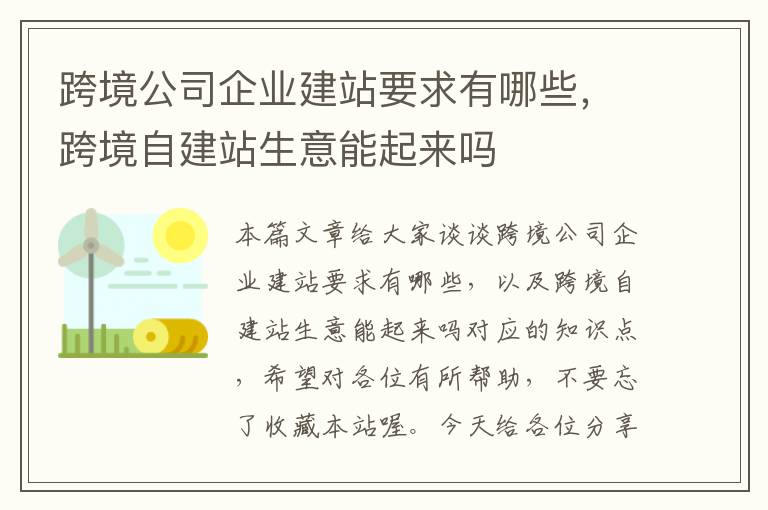 跨境公司企业建站要求有哪些，跨境自建站生意能起来吗