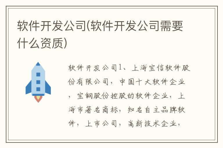 软件开发公司(软件开发公司需要什么资质)