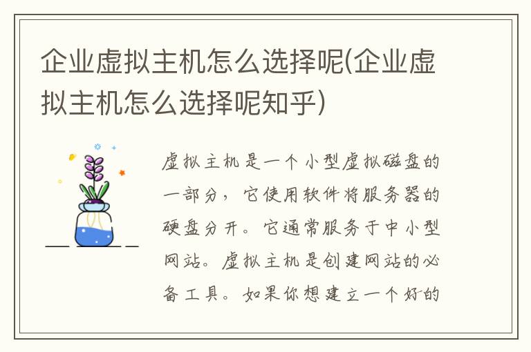 企业虚拟主机怎么选择呢(企业虚拟主机怎么选择呢知乎)