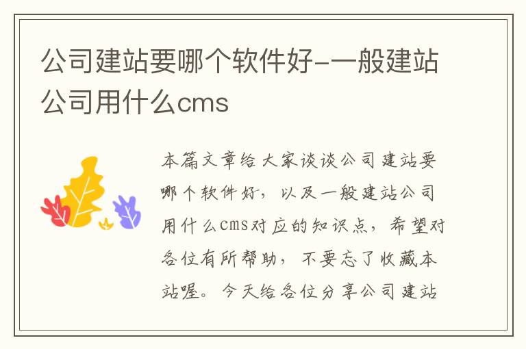 公司建站要哪个软件好-一般建站公司用什么cms