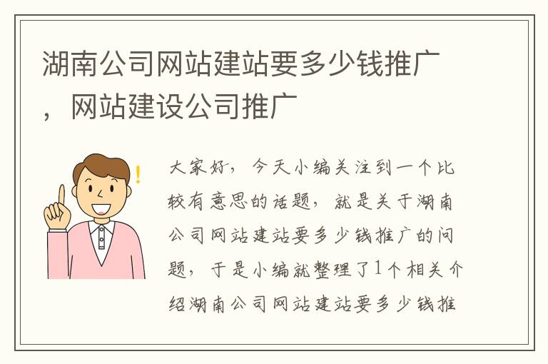 湖南公司网站建站要多少钱推广，网站建设公司推广