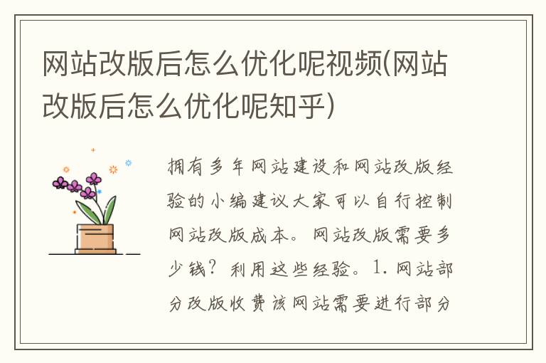 网站改版后怎么优化呢视频(网站改版后怎么优化呢知乎)