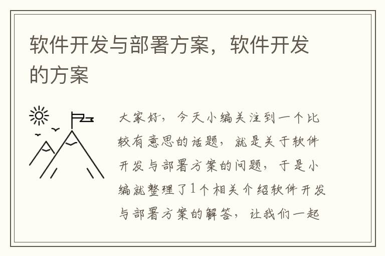 软件开发与部署方案，软件开发的方案