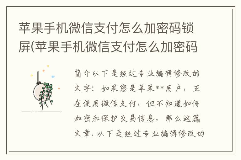 苹果手机微信支付怎么加密码锁屏(苹果手机微信支付怎么加密码锁)