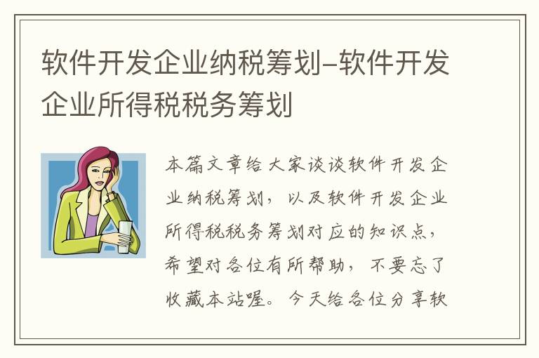 软件开发企业纳税筹划-软件开发企业所得税税务筹划