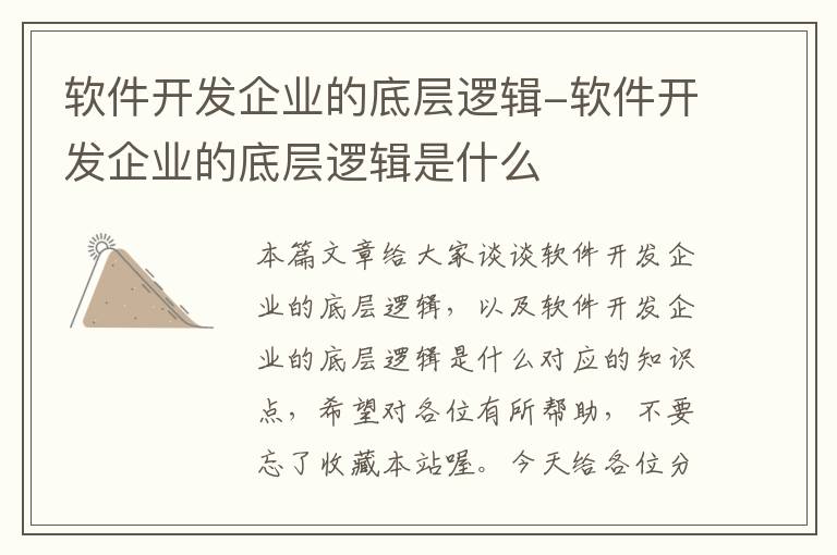 软件开发企业的底层逻辑-软件开发企业的底层逻辑是什么