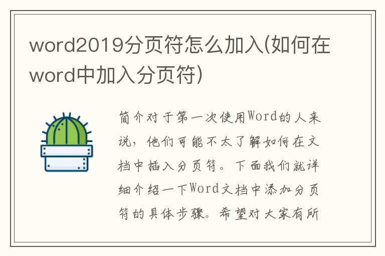 word2019分页符怎么加入(如何在word中加入分页符)