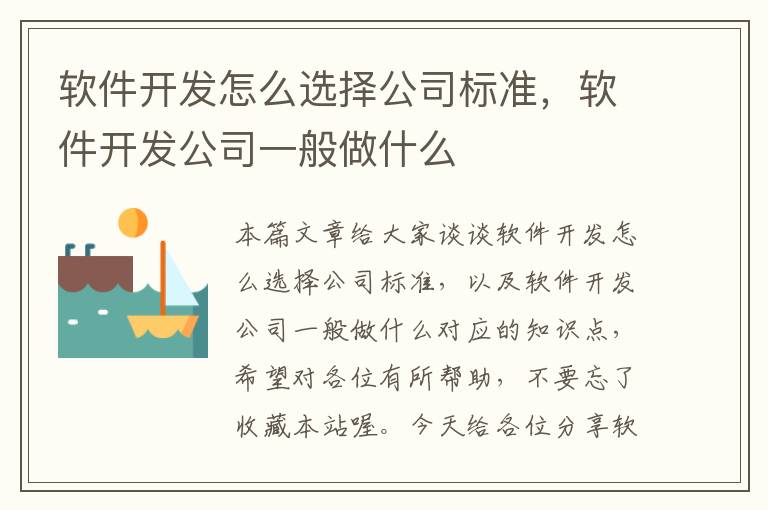 软件开发怎么选择公司标准，软件开发公司一般做什么