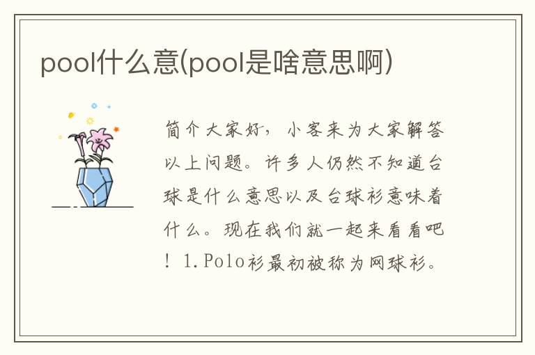 pool什么意(pool是啥意思啊)