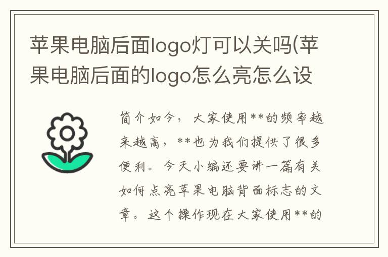 苹果电脑后面logo灯可以关吗(苹果电脑后面的logo怎么亮怎么设置)