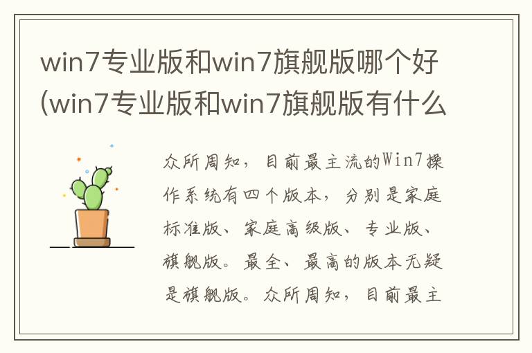 win7专业版和win7旗舰版哪个好(win7专业版和win7旗舰版有什么区别)