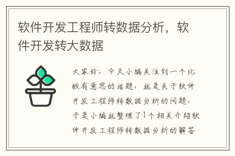 软件开发工程师转数据分析，软件开发转大数据