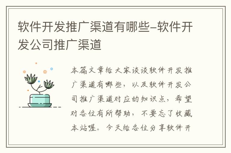 软件开发推广渠道有哪些-软件开发公司推广渠道