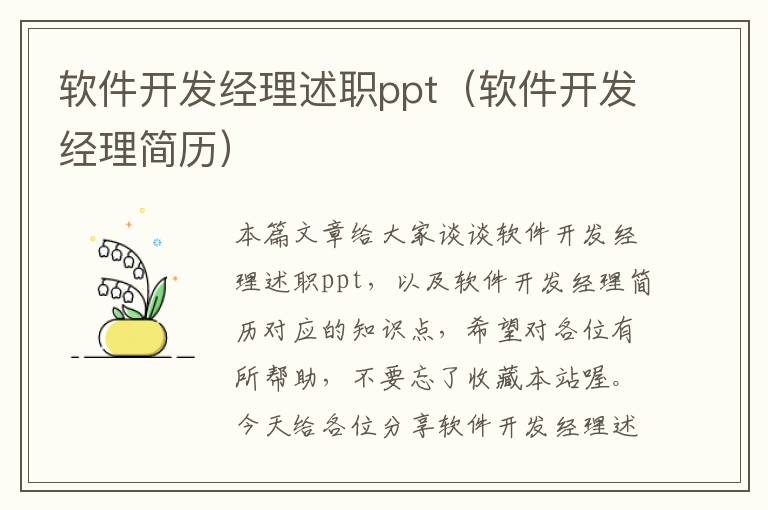 软件开发经理述职ppt（软件开发经理简历）