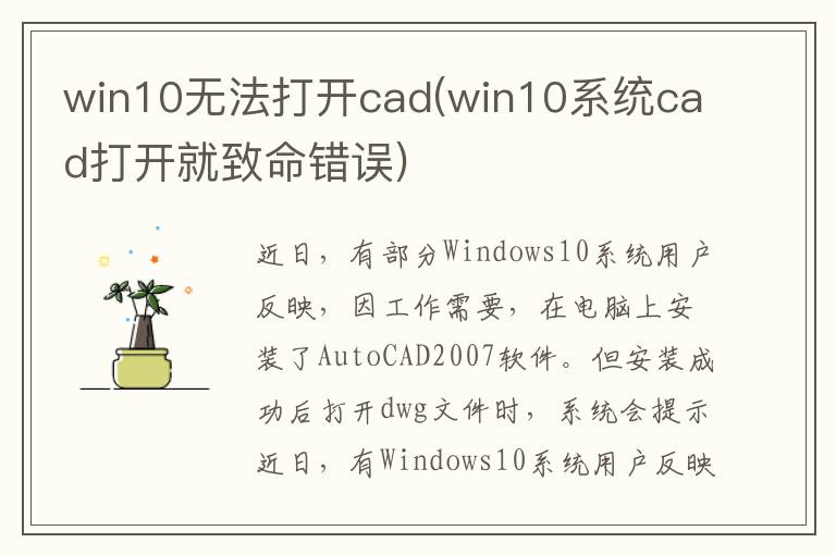 win10无法打开cad(win10系统cad打开就致命错误)