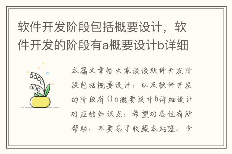 软件开发阶段包括概要设计，软件开发的阶段有a概要设计b详细设计