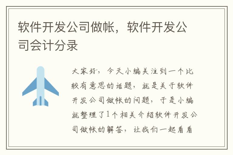 软件开发公司做帐，软件开发公司会计分录