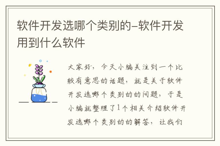 软件开发选哪个类别的-软件开发用到什么软件