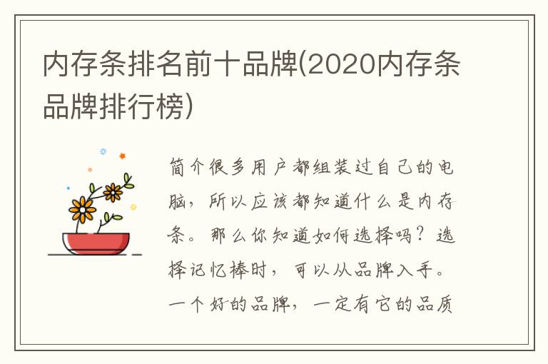 内存条排名前十品牌(2020内存条品牌排行榜)